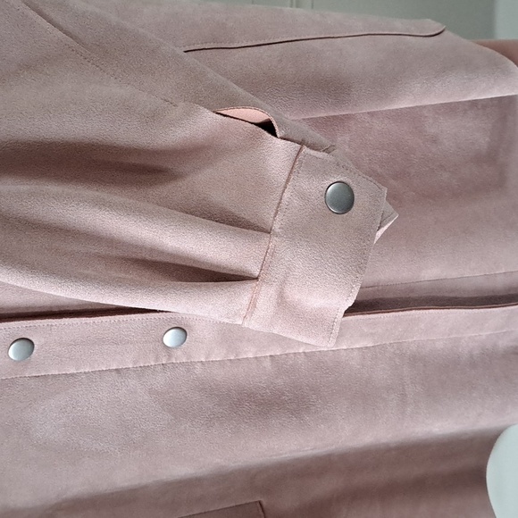Wynne Layers Faux Suede Soft Mauve Pink Snap Buttons Pockets Cozy Jacket - Picture 3 of 9